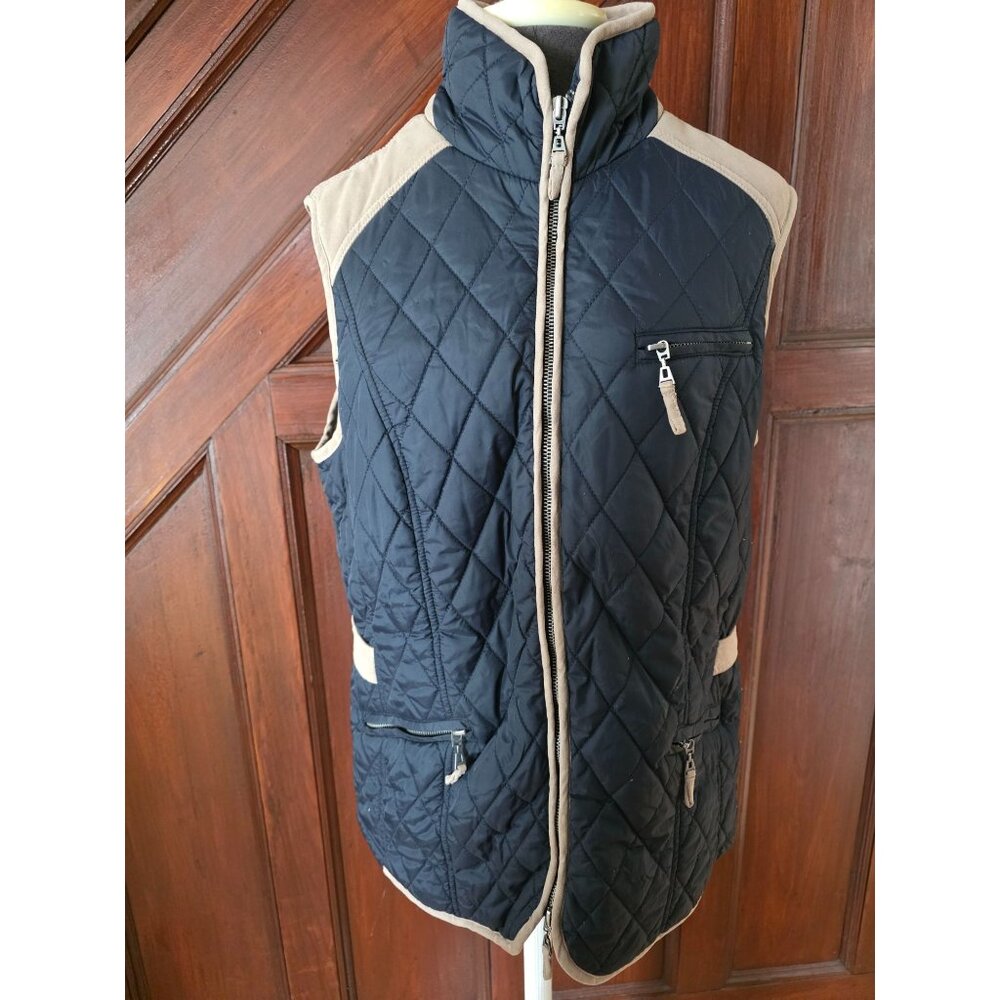 Gina Laura Womens Quilted Vest M Blue & Beige Nwot